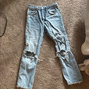 Zara Light Blue Distressed Boyfriend Jeans